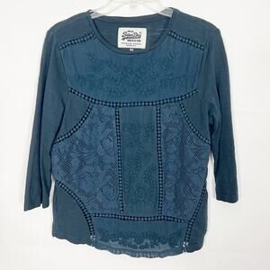 Vintage Super Dry Blue 3/4 Sleeve Lace Top Size M
